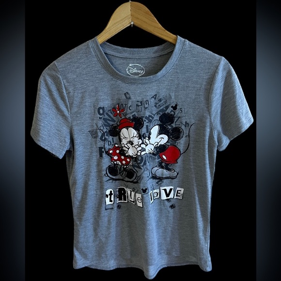 True love Disney tshirt women teen XL 11/13 short sleeve True Love Mickey Minnie - Picture 4 of 10
